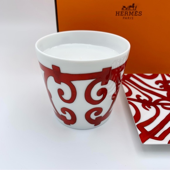 Hermes Balcon du Guadalquivir Red Votive Candle Holder Square Plate No2 NIB MINT - Picture 9 of 15
